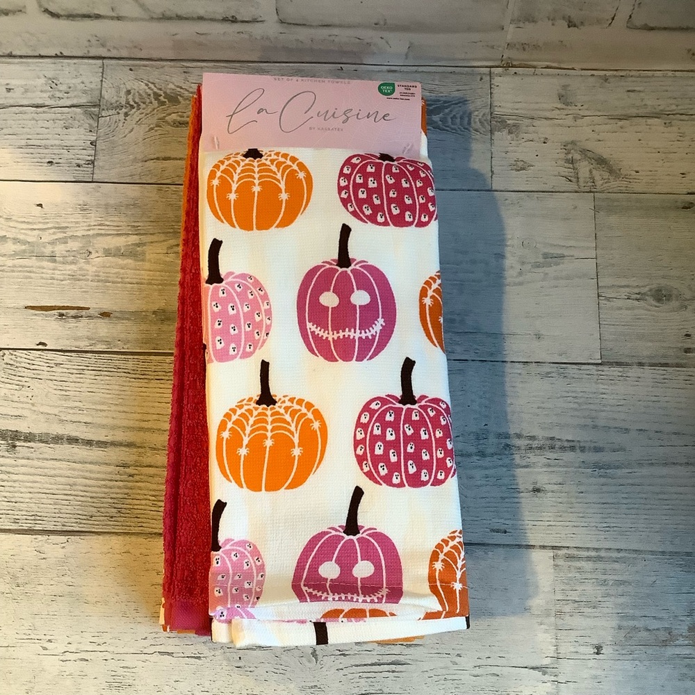 La Cuisine by Kassatex 4pk Painted Pumpkins Halloween Kitchen Towels